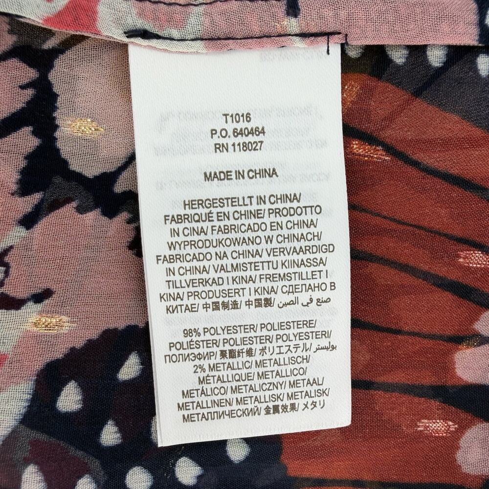NEW BODEN Butterfly Ruffle Neck Shirt Multicolor Sheer Blouse Ruffled Cuffs US-2 - Picture 11 of 12